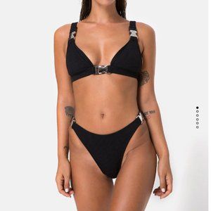 Motel Rocks Hyuna Bikini Top in Black with Silver Buckle
